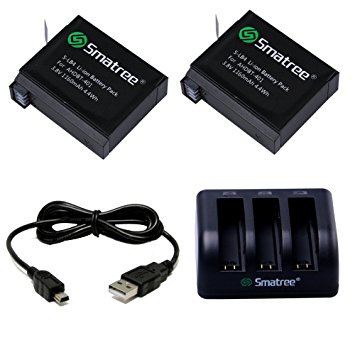 Smatree Battery (2 Pack) and 3-Channel Charger for Gopro Hero 4
