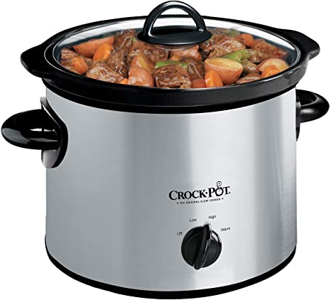 Round Manual Slow Cooker, Stainless Silver, 3 QT