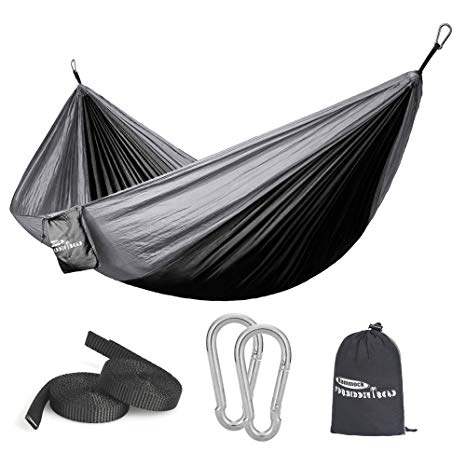 Forbidden Road Hammock Single Double Camping Lightweight Portable Parachute Hammock For Outdoor Hiking Travel Backpacking - Nylon Taffeta Hammock Swing - Support 400lbs Ropes Carabiners 11 Colors