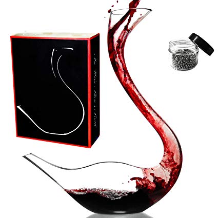 Le Sens Amazing Home Cygnus Wine Decanter 100% Hand Blown Lead-Free Crystal Glass Swan Decanter, Prepackaged Red Wine Carafe, Wine Gift, Wine Accessories,Gift Box Wrapped and Free Cleaning Beads Set
