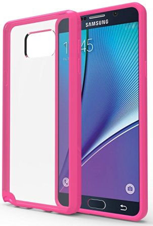 Galaxy Note 5 Case : Stalion® [Hybrid Bumper Series] Shockproof Impact Resistance (Fuchsia Pink) Ultra Slim Fit with Diamond Clear Back   Raised Edges for Protection