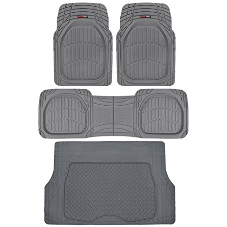 4pc Gray Car Floor Mats Set Rubber Tortoise Liners w/ Cargo for Auto SUV Trucks