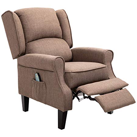 HOMCOM Heated Vibrating Linen Fabric Massage Recliner Chair Push-Back with Remote Controller - Light Brown