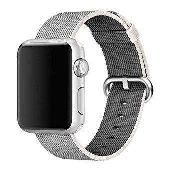 CHEEDAY Woven Nylon Fabric Wrist Strap Replacement Band with Classic Stainless Steel Buckle for Apple Watch Series 3 / 2 / 1,Sport & Edition (Gray 42mm)