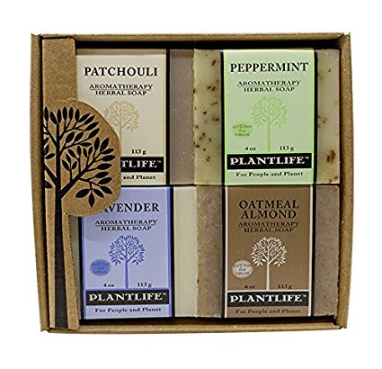 Plantlife Aromatherapy Herbal Soap 4 Pack Combo - Earth Gift Set - Patchouli, Peppermint, Lavender, and Rosemary Tea Tree