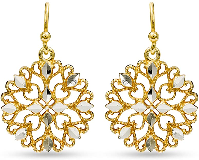 LeCalla Sterling Silver Jewelry Turkish Diamond Cut Filigree Dangle Earrings Ear Wire for Women