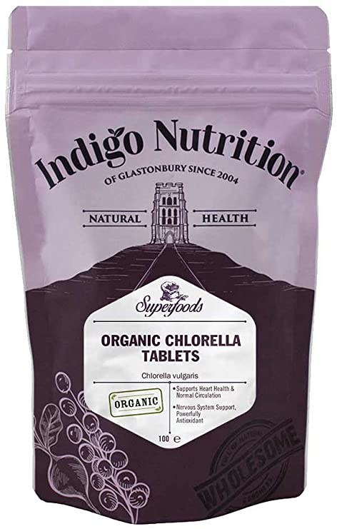 Indigo Herbs Organic Broken Cell Wall Chlorella Tablets - 100 Tablets (500mg)