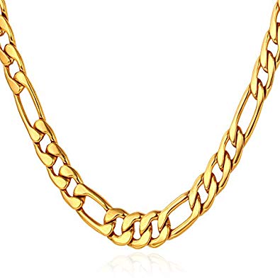 U7 Men's Stainless Steel 5MM Figaro Chain Necklace,18-30"