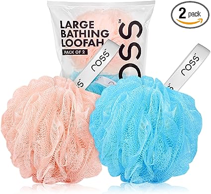 ross Large Bath Loofah Sponge Scrubber Exfoliator for High Lather Cleansing (Peach and Blue)