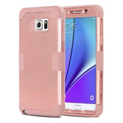 Galaxy Note 5 Case, BENTOBEN Samsung Galaxy Note 5 Case 3-in-1 Hybrid Shockproof Anti Scratch Polycarbonate Hard Covers for Upper and Bottom Soft Silicone for Interior Cover, Rose Gold/Rose Gold