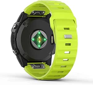 MoKo QuickFit 26 mm Watch Band Compatible with Garmin Fenix 7X Pro/7X/6X Pro/6X/5X/5X Plus/3/Descent MK2i/Instinct 2X, Thickened Silicone Strap Easy-fit Replacement Sport Wristband, Fluorescent Green