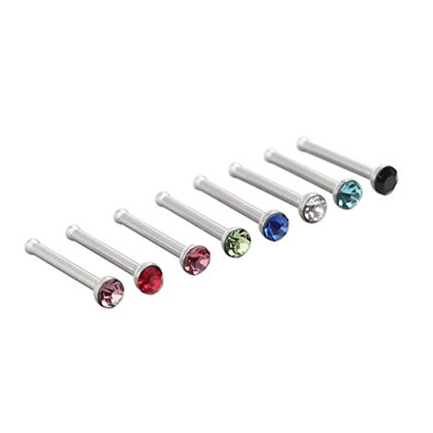 20g Straight Nose Bone Studs Rings Pins with 1.8mm Crystals Piercing Jewelry 316L Surgical Steel Pack of 8
