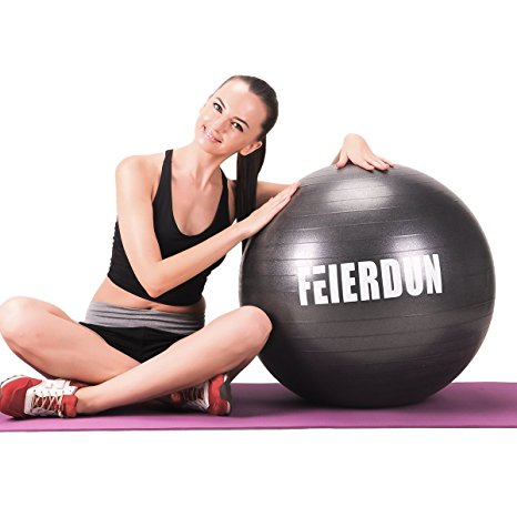 FEIERDUN Exercise Yoga Ball (Multiple Sizes) With Foot Pump Professional Burst Resistant Stability Equipment