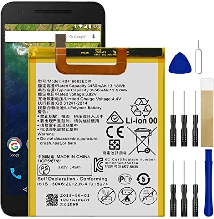 for Huawei Google Nexus 6P H1512 Replacement Battery HB416683ECW Free Adhesive Tool