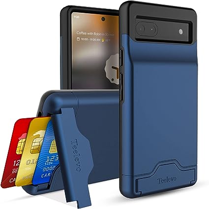 Teelevo Dual Layer Wallet Case for Google Pixel 6a (2022), Protective Case with 3-Card Storage for Google Pixel 6a - Navy Blue