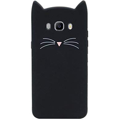 Galaxy J7 Case [2016 Model, J710], [Galaxy J7 Duos 2016], MC Fashion Cute 3D Black Meow Party Cat Kitty Whiskers Slim Soft Protective Silicone Case (Black)