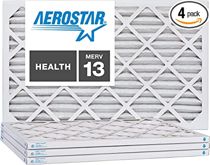 Aerostar 10x24x1 MERV 13, Pleated Air Filter, 10x24x1, Box of 4, Made in The USA
