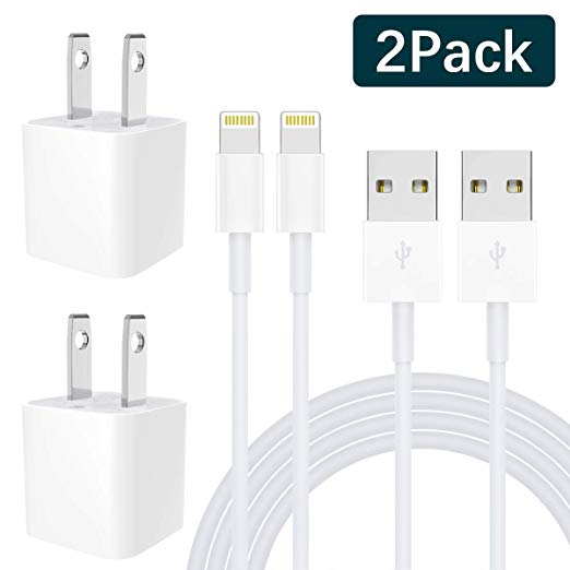 iPhone Charger, MFi Certified 2-Pack Lightning Cable Charging Cable and USB Wall Adapter Plug Block Compatible Phone X/8/8 Plus/7/7 Plus/6/6S/6 Plus/5S/SE/Mini/Air/Max/Cases…