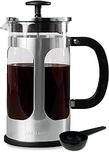 Farberware French Press Coffee Maker, Tea & Espresso Maker, Stainless Steel Cold Brew Press, Heat-Resistant Borosilicate Glass, BPA-Free, Measuring Spoon Included, 8 Cup Capacity (Stainless)