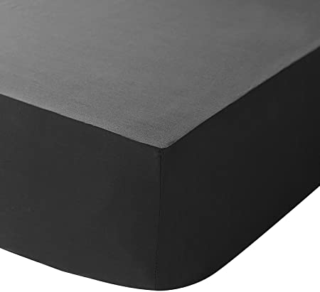 100% Cotton 16"/40CM Extra Deep Fitted Sheet By Sasa Craze Bedding (Super King, Black)