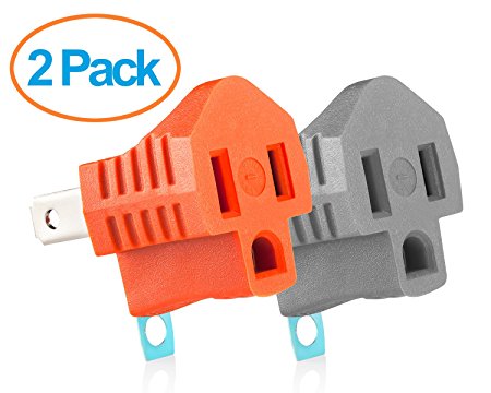 Yubi Power Grounding Adapter Plug - Grounded Outlet Adapter - 2 Prong to 3 Prong Adapter - 2 Pack - Orange/Gray