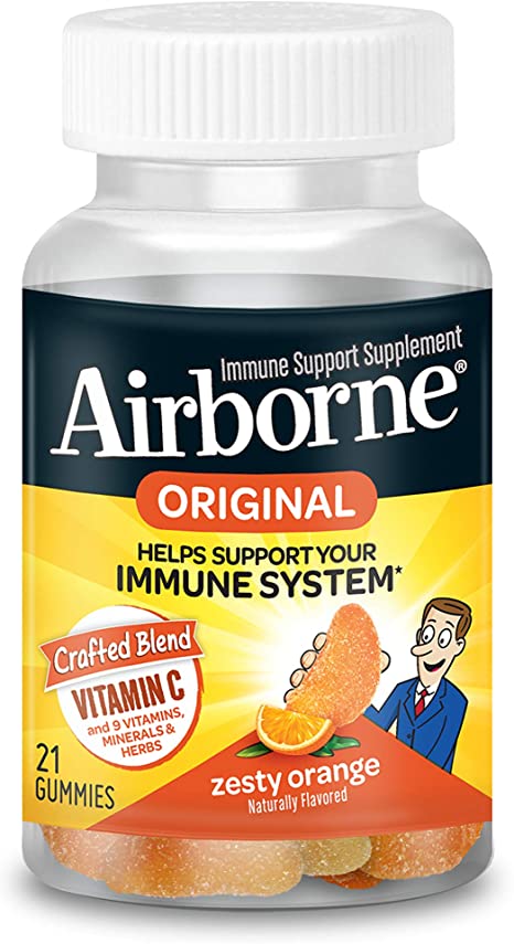 Airborne Zasty Orange Flavored Gummies, 21 count - 750mg of Vitamin C and Minerals & Herbs Immune Support (Packaging May Vary)