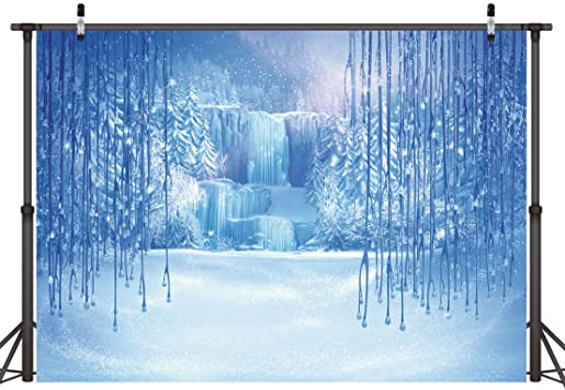 LYWYGG 7x5ft Ice and Snow White World Photography Backdrops Background Christmas Winter Frozen Snow Ice Crystal Pendant World for Children Photo Studio Props Backdrop CP-12