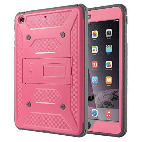 ULAK iPad Mini Case [KNOX ARMOR] Full-Body Rugged Hybrid Protective Case Kickstand for Apple iPad Mini 1/2/3 with Built-in Screen Protector (Rose Red)