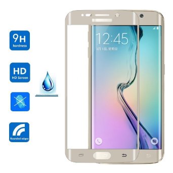 S6 Edge Screen Protector GOOLOOTM Full Screen Coverage Tempered Glass Screen Protector Film for Samsung Galaxy S6 EdgeGold S6 Edge Gold