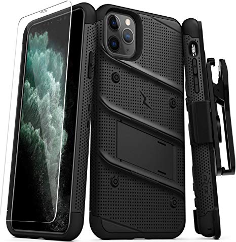 ZIZO Bolt Series iPhone 11 Pro Max Case - Heavy-Duty Military-Grade Drop Protection w/Kickstand Included Belt Clip Holster Tempered Glass Lanyard - Black