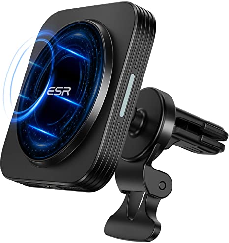 ESR HaloLock Magnetic 7.5W Wireless Car Charger [Magnetic Attachment and Alignment] [Secure Air Vent Clamp] for iPhone 12/12 Pro/12 mini/12 Pro Max – Black