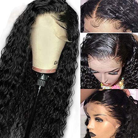 Younsolo Glueless Deep Wave Lace Front Wigs 12 inch Unprocessed Brazilian Virgin Remy Human Hair Deep Wave Wig Pre Plucked Natural with Baby Hair Wig for Black Women