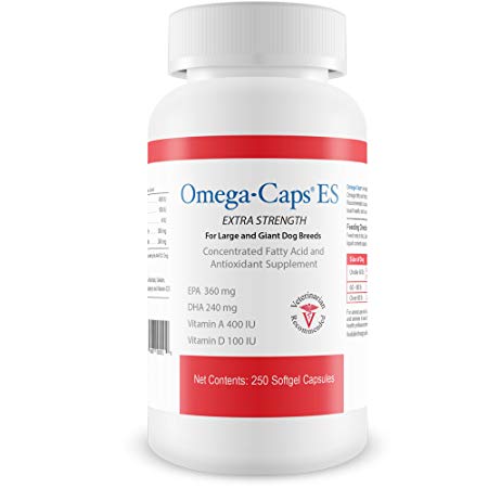Omega-Caps ES for Large & Giant Dogs - Omega 3, Vitamins, Minerals, Antioxidants - Support Immune System, Joints, Heart, and Brain - 250 Softgel Capsules