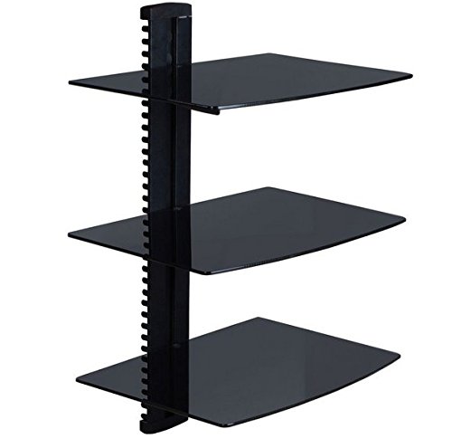 Jeronic Floating Wall Mounted Tempered Glass 3 Shelves, Black
