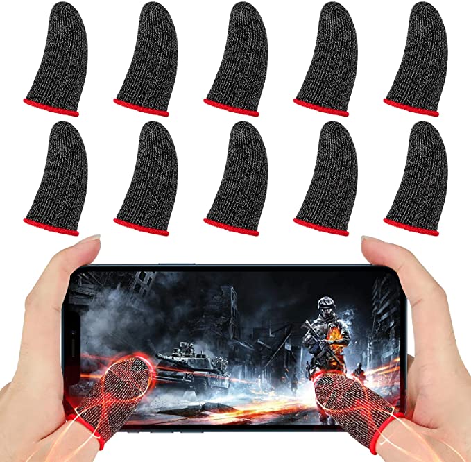 Newseego Finger Sleeve Sets for Gaming Mobile Game Controller Thumb Sleeves [10 Pack], Anti-Sweat Breathable Touchscreen Sensitive Aim Joysticks Finger Set for Rules of Survival/Knives Out (Red)