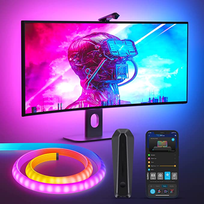 Govee RGBIC Monitor Backlight, Smart Gaming Light for PC (24-29 inch), DreamView G1 Wi-Fi LED Neon Strip Light with Camera, 4 Game Modes, Music & Video Sync for RPG, FPS, Racing Games, or Movies