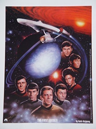 Star Trek Original Series Litho Poster with full cast William Shatner Leonard Nimoy DeForest Kelley James Doohan George Takei Nichelle Nichols Walter Koenig and the ship 12 x 16 Inches by Keith Birdsong