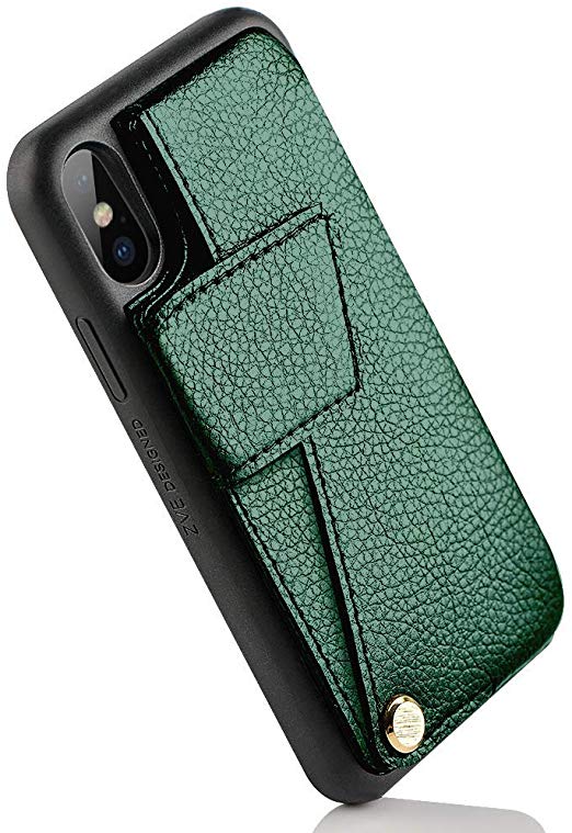iPhone Xs MAX Wallet Case with Card Holder, ZVEdeng iPhone Xs MAX Case with 180° Rotational Card Slot Bumper Phone Case Magnetic Case Leather Protective Cover-Midnight Green