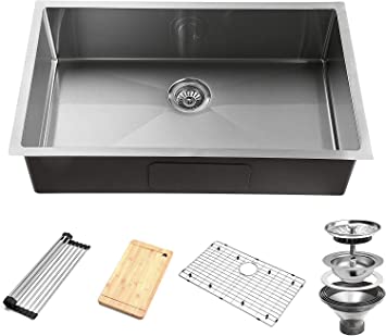 YSSOA 32-Inch Undermount Workstation Kitchen Sink, 16 Gauge Single Bowl Stainless Steel with Accessories (Pack of 5 Built-in Components), Silver