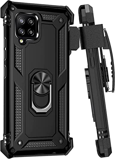 Meweri, Case for Samsung Galaxy A42 with Belt Clip,Military Grade Drop FullBody Protection Cover[Belt Clip Holster & Magnetic Ring Holder] 360 Degree Rotating Kickstand case for Galaxy A42 5G (Black)