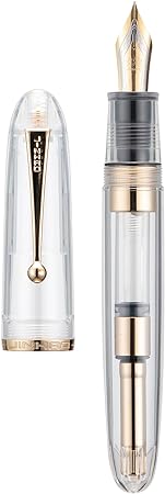 Jinhao 9019 Fountain Pen, Dadao Series #8 Extra Fine Nib, All Clear Acrylic Barrel with Golden Clip Big Size Writing Pen