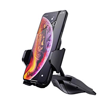 IPOW Car Phone Mount,One Button Installation CD Slot Phone Holder Secure Car Cradle Mount with Three-Side Grips