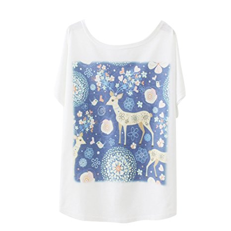 Haogo Women's Deers Print Short Sleeve T-shirt Tops