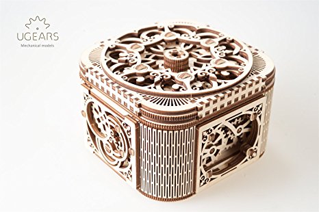 UGears Treasure Box 3D Wooden Puzzle - Adult Craft Set for Self-Assembly, Ideal Women Gift
