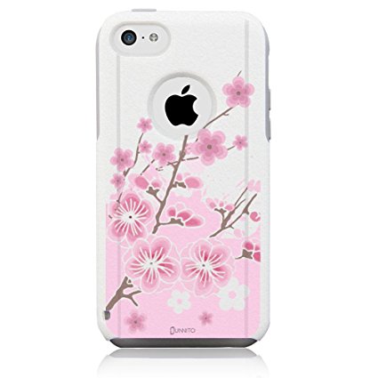 Unnito iPhone 5c Case - Commuter Case for iPhone 5c Case - Hybrid Slim Cover With Hard Shell and Soft Inner Layer For Apple iPhone 5c White Case - Cherry Blossom