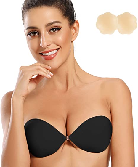 Niidor Adhesive Bra Strapless Sticky Invisible Push up Silicone Bra for Backless Dress with Nipple Covers Nude