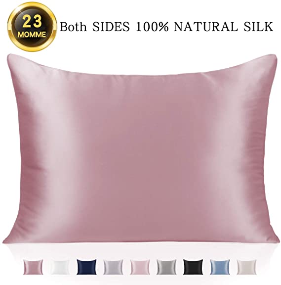 Adubor Silk Pillowcase for Hair and Skin 23 Momme 100% Natural Mulberry Silk Pillow Covers King Size with Hidden Zipper Soft Breathable Both Sides Pure Silk, 20×36inch, 1Pack, Rouge Pink