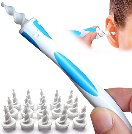 Q Grips Earwax Remover Spiral Ear Wax Remover Safe Qgrips Earwax Removal Tool with 16 Soft Replacement Heads Reusable Ear Wax Removal Tool for Adults and Kids