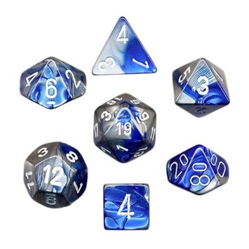 Polyhedral 7-Die Gemini Chessex Dice Set - Blue-Steel with White CHX-26423