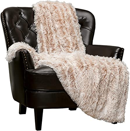 Chanasya Shaggy Longfur Faux Fur Throw Blanket - Snuggly Fuzzy Lightweight Plush Sherpa Fleece Microfiber Blanket - for Couch Bed Chair Photo Props (50x65 Inches) Beige Mocha